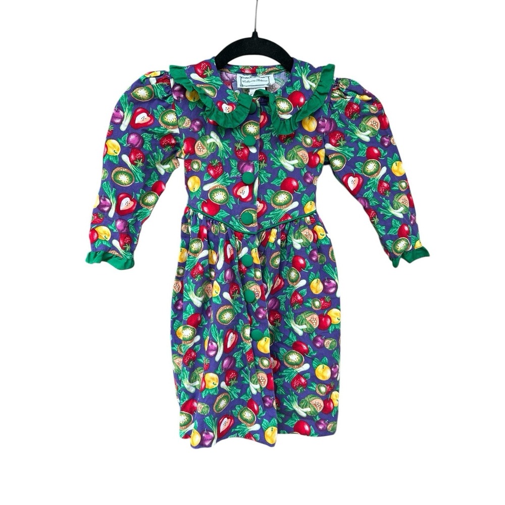 Vintage 90s Fruit And Veggie Girls Dress 4 Years Boho Cottagecore Retro